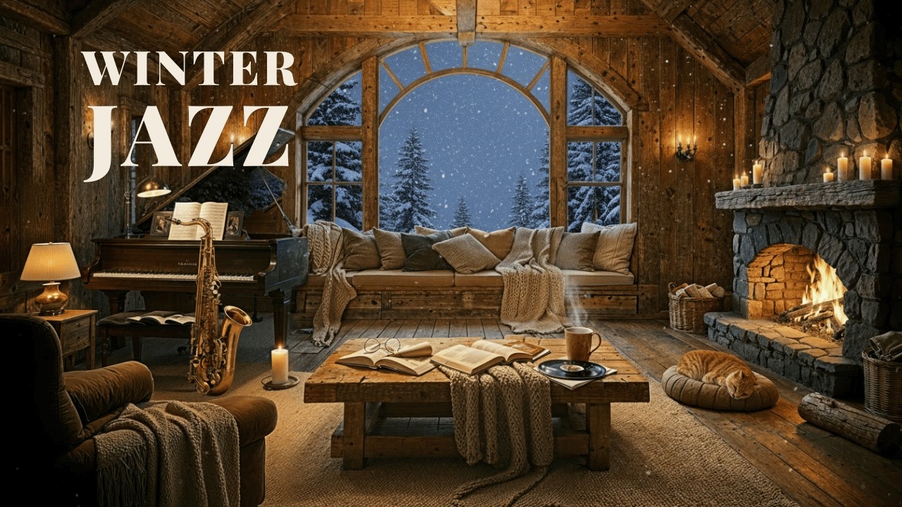 Quiet Snow Night Jazz ❄️ Cozy Fireplace Ambience
