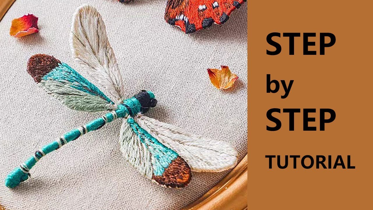 Embroidery Brooch Making Tutorial-3D Embroidery for Beginners-Dragonfly Pattern-Step by Step
