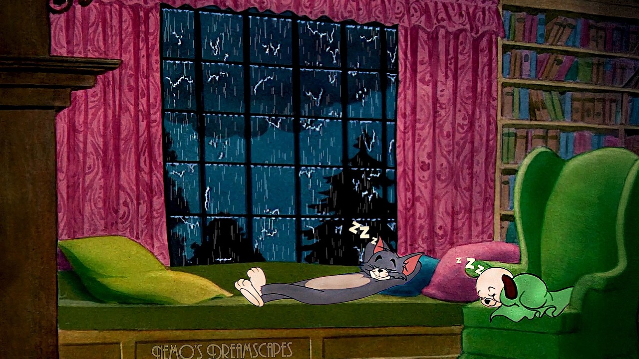 Oldies music playing in another room and it's raining (no thunders, rain on window) ASMR