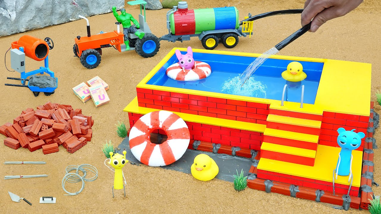 DIY science project to build a modern brick swimming pool for a farmer