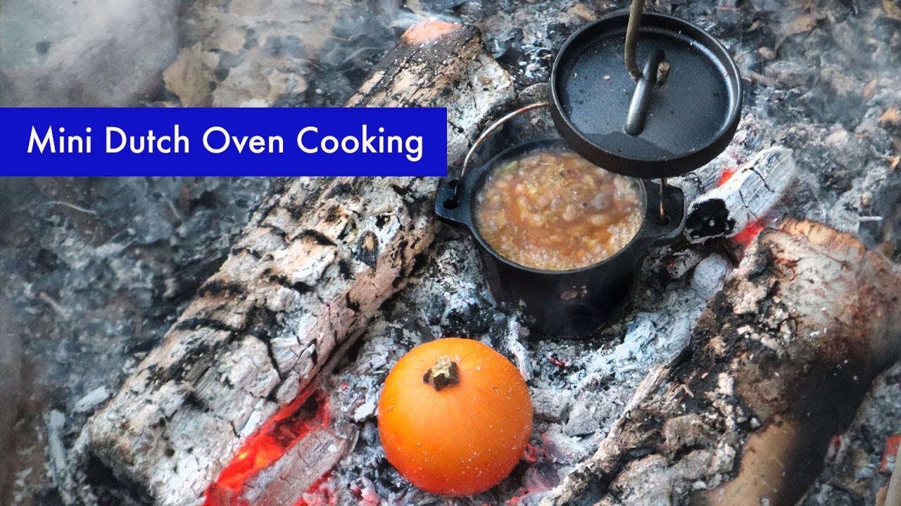 Mini dutch oven campfire cooking: cowboy beans, blueberry dutch baby, and roasted pumpkin pie