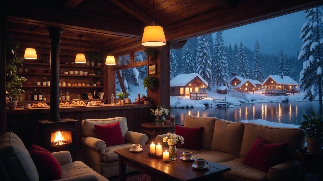 (#33) Cozy Winter Cabin Lo-Fi Jazz ❄️ Relaxing Fireplace Beats | Winter Ambience