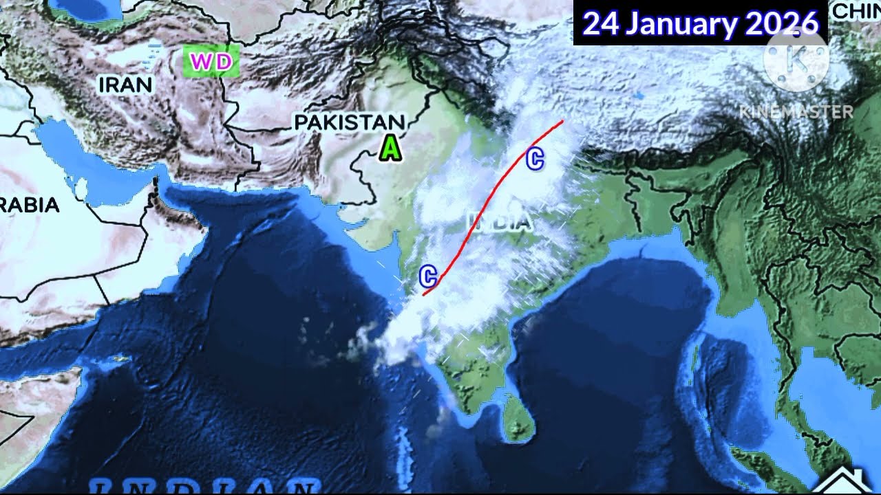 Active System South Asia All India Weather Forec&agrave;st Map Western Disturbance Cyclonic Circulation. 