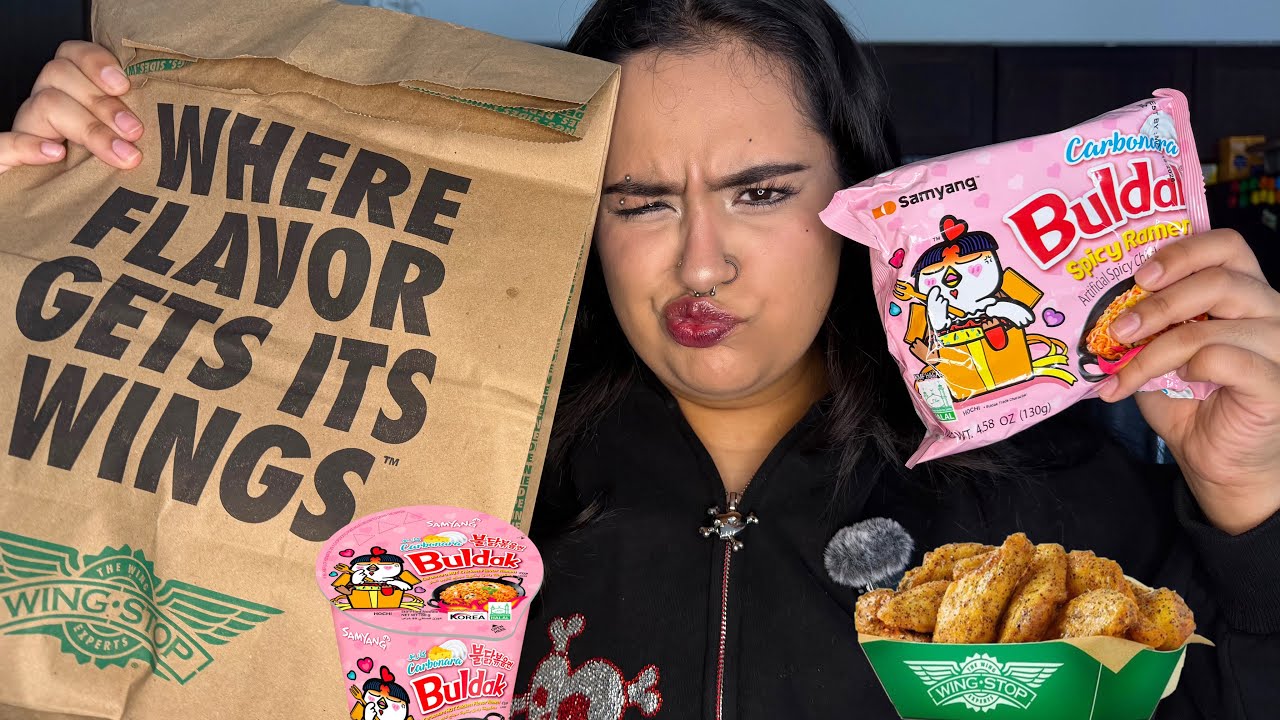 Trying the VIRAL BULDAK noodles and WINGSTOP mukbang🔥