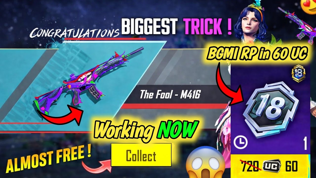 NOW🛑 12UC Trick To Get Fool M416 Skin🔥 How to Get Free Upgradable Gun Skin In Bgmi| Bgmi RP in 60 UC