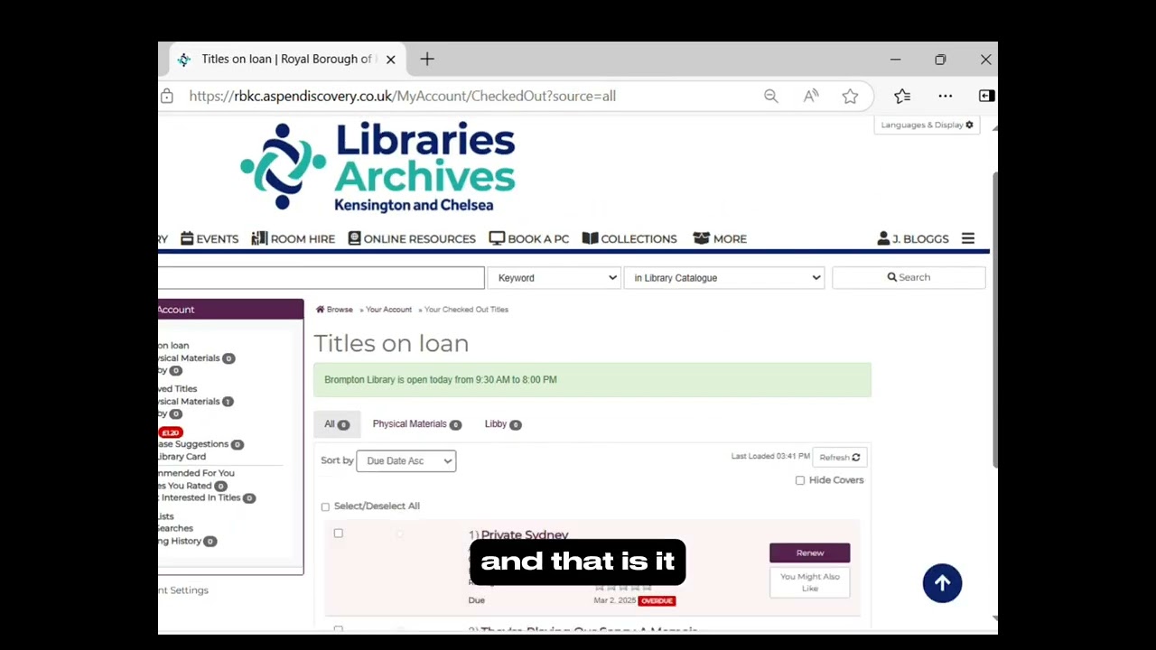 RBKC Renew loans for Library Catalogue