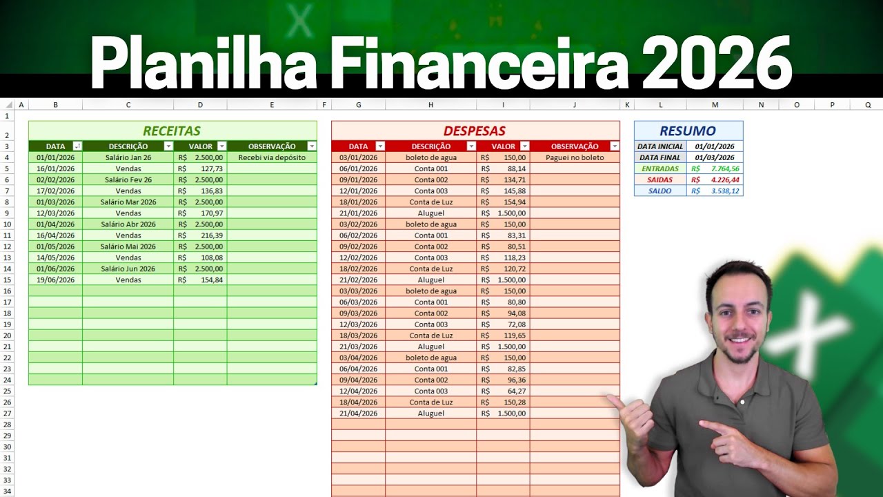 Grátis! Planilha de Organização Financeira Excel 2026 | Como fazer do Zero