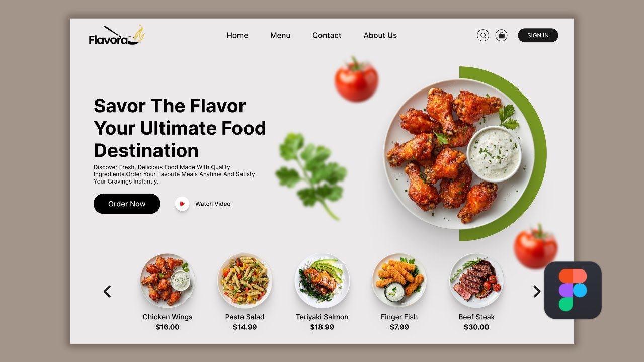 Modern Food Website Landing Page Animation | UI/UX Design for Beginners