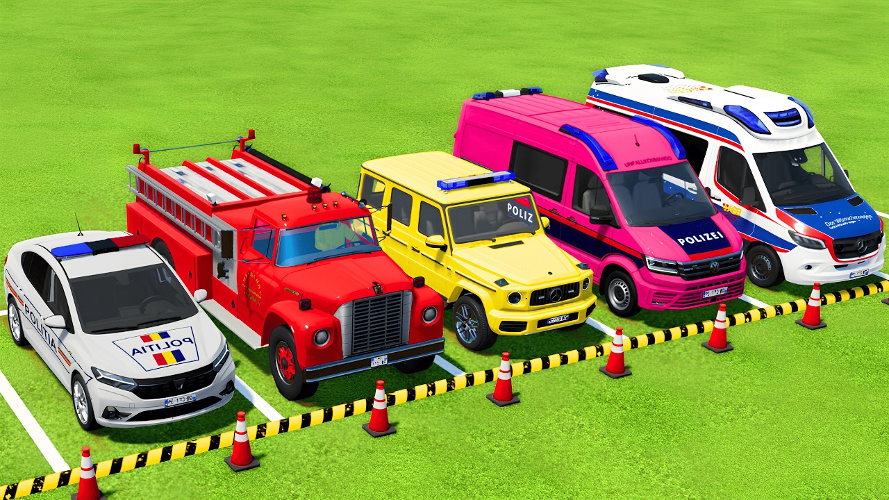 POLICE CARS, FIRE DEPARTMENT, AMBULANCE VEHICLES TRANSPORTING WITH MAN TRUCKS ! Farming Simulator 22