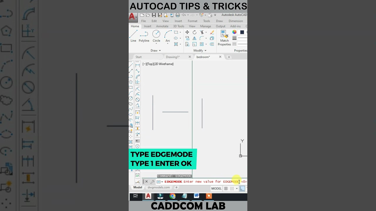 Trim Without Intersect Between Objects|| Autocad 2d Tips 