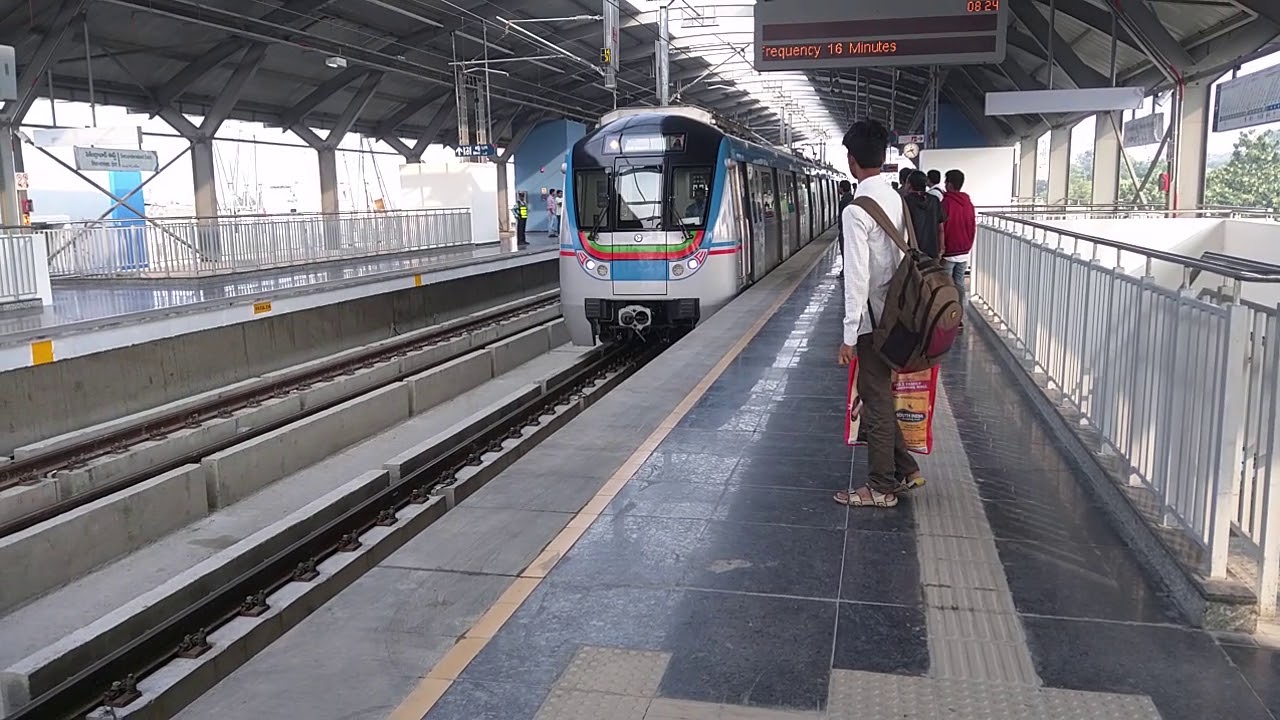 Hyderabad Metro Rail arrives on Oliphant Bridge at Secunderabad Metro Station