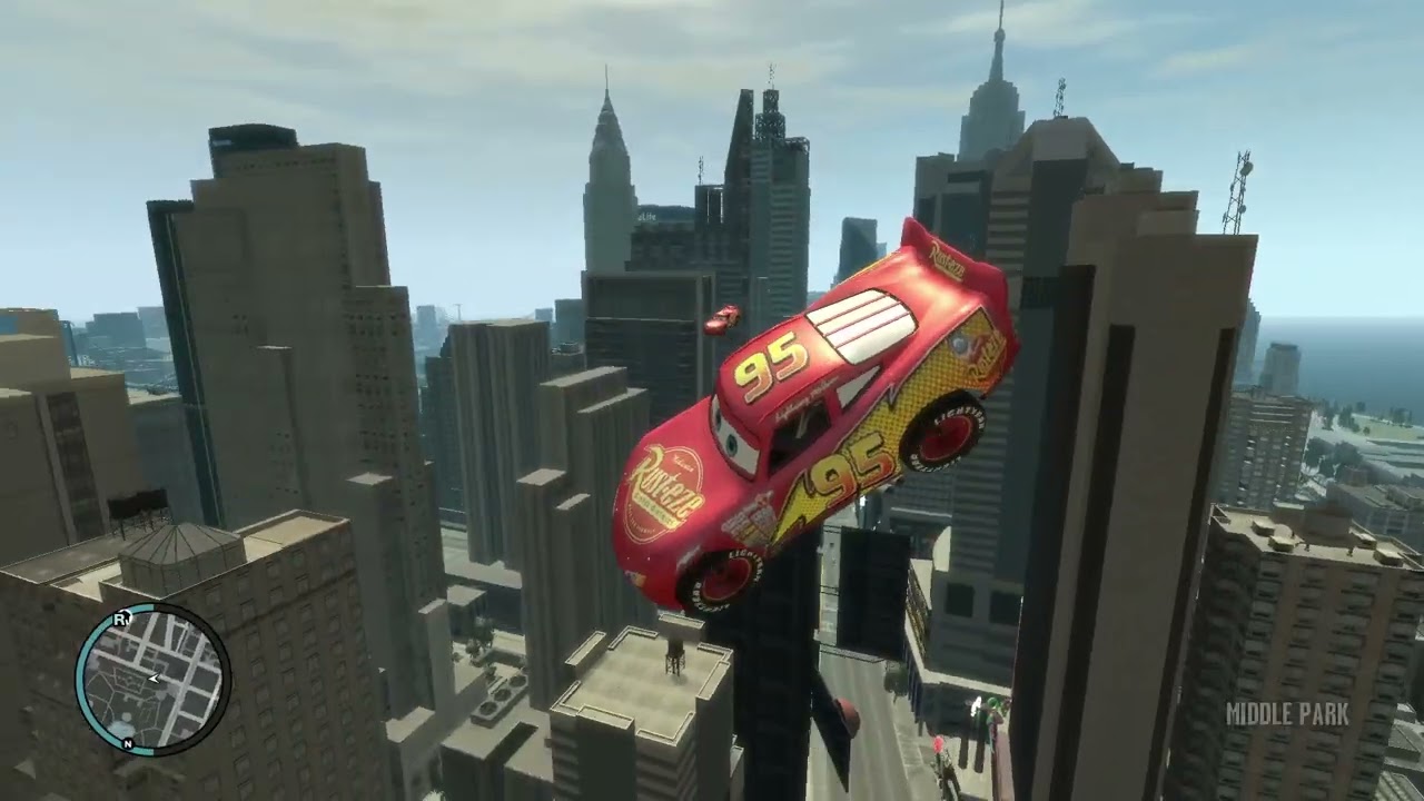 GTA 4 Lightning McQueen Mega Ramp Crash Test