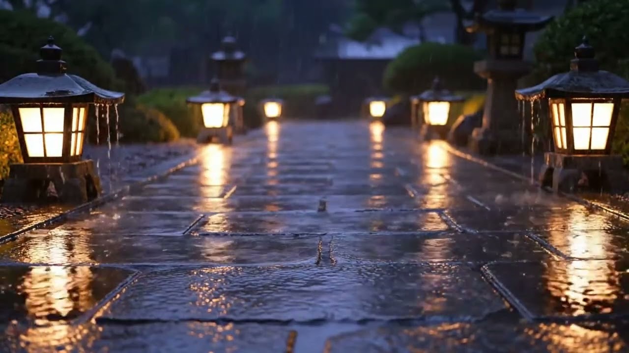 Can’t Sleep? 🌧️ Warm Lantern Rain on Stone Pathway for Deep Sleep & Relaxation (No Thunder)