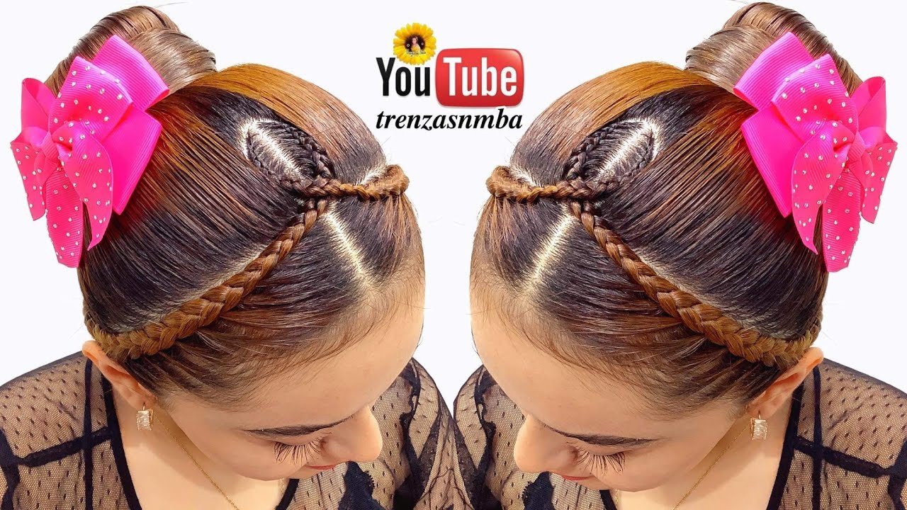 hermoso peinado en trenza diadema y chongo alto f&aacute;cil ❤️, peinado para ni&ntilde;as