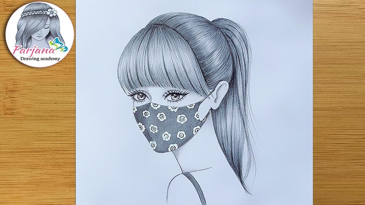 How to draw a girl with a mask - Pencil Sketch || Beautiful Girl Drawing || Kolay Maskeli Kız Çizimi