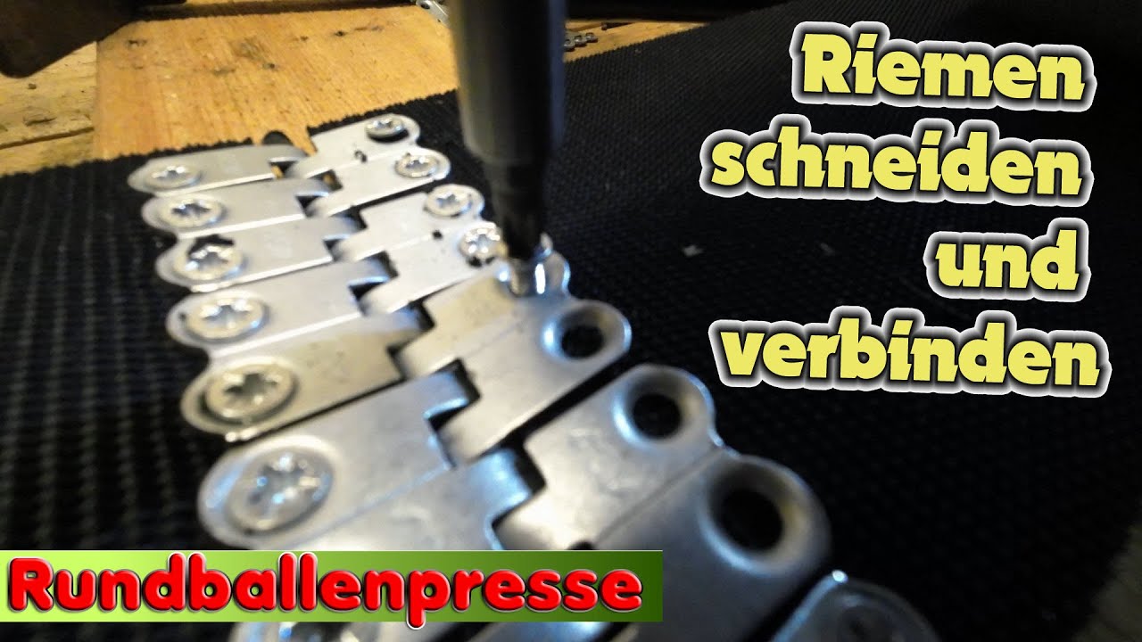 Riemen schneiden und  mit MS25 Riemenverbinder verbinden - Gehl RB 1400 Rundballenpresse