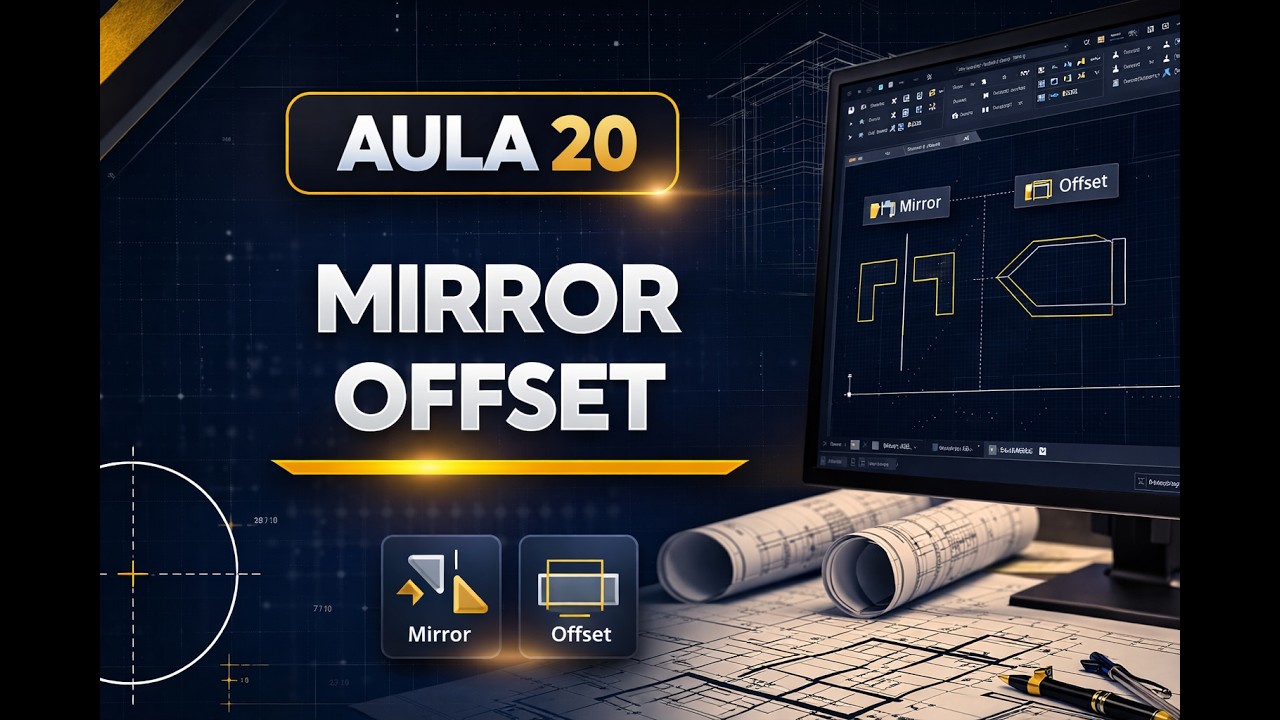 Aula 20 - Comandos Miirror, Rotate e Offset. Curso completo de AutoCad 2018