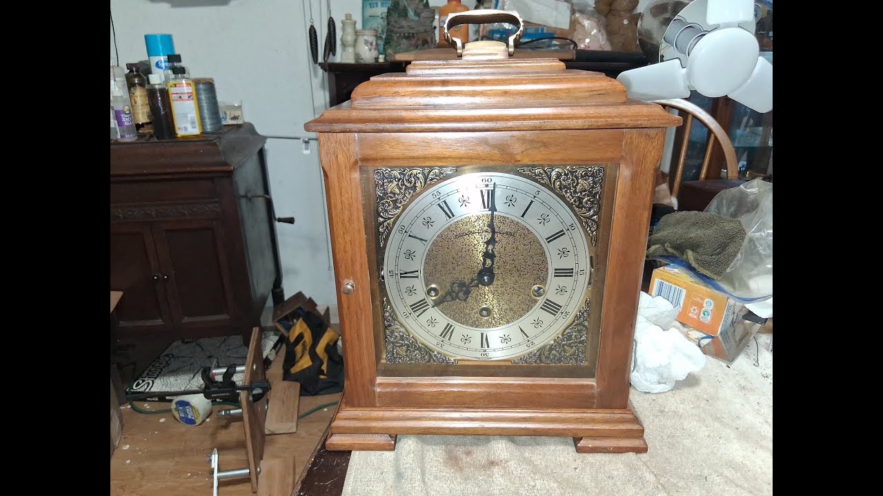 Repairing a triple chime bracket clock marked Marshall Field and Company on the dial Part 1 of 2