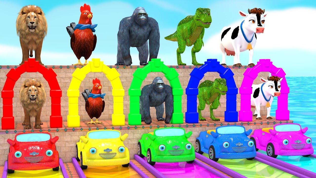 Long Slide Game with Cow Elephant Gorilla Hippopotamus Tiger 3d Animal Game Funny 3d Animals