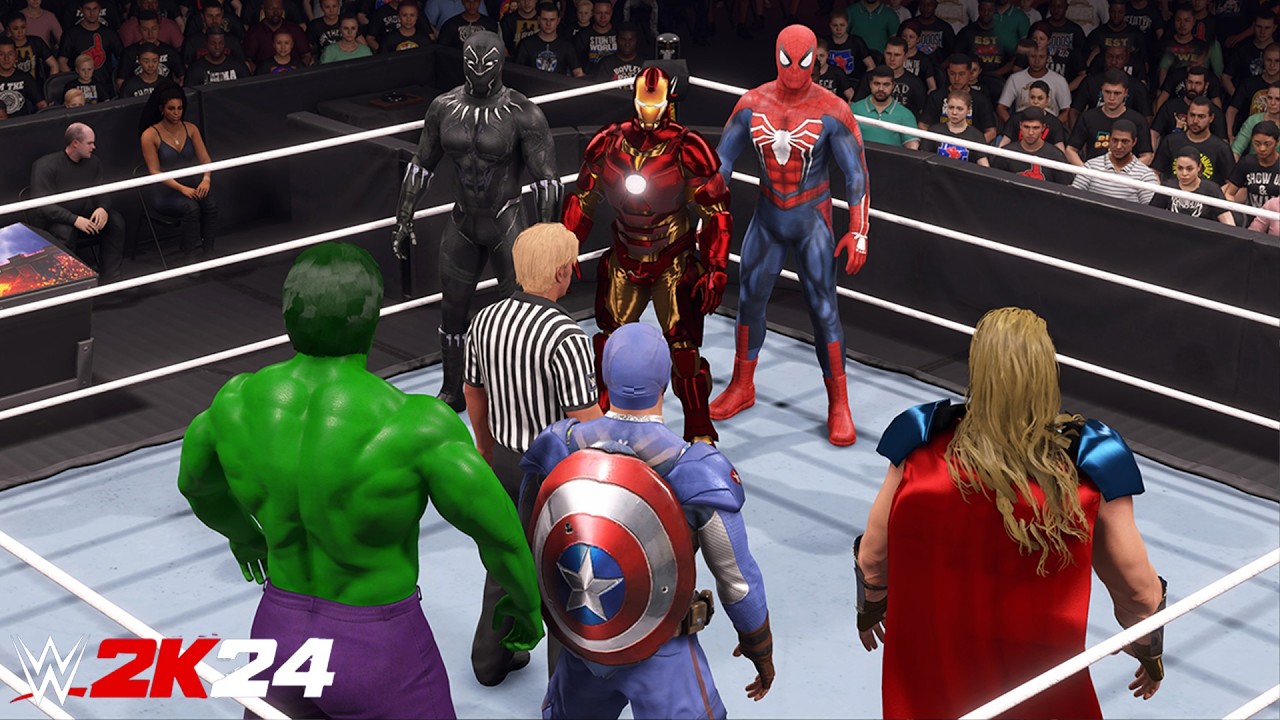 Команда IronMan против команды Капитана Америки | Командный матч на выбывание — WWE 2K24 — PS5 [4...