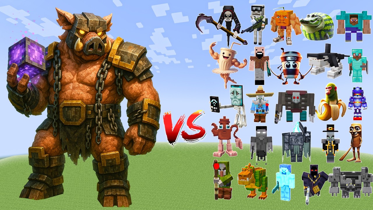 Great Hog vs All New Golems Minecraft Mob Battle !