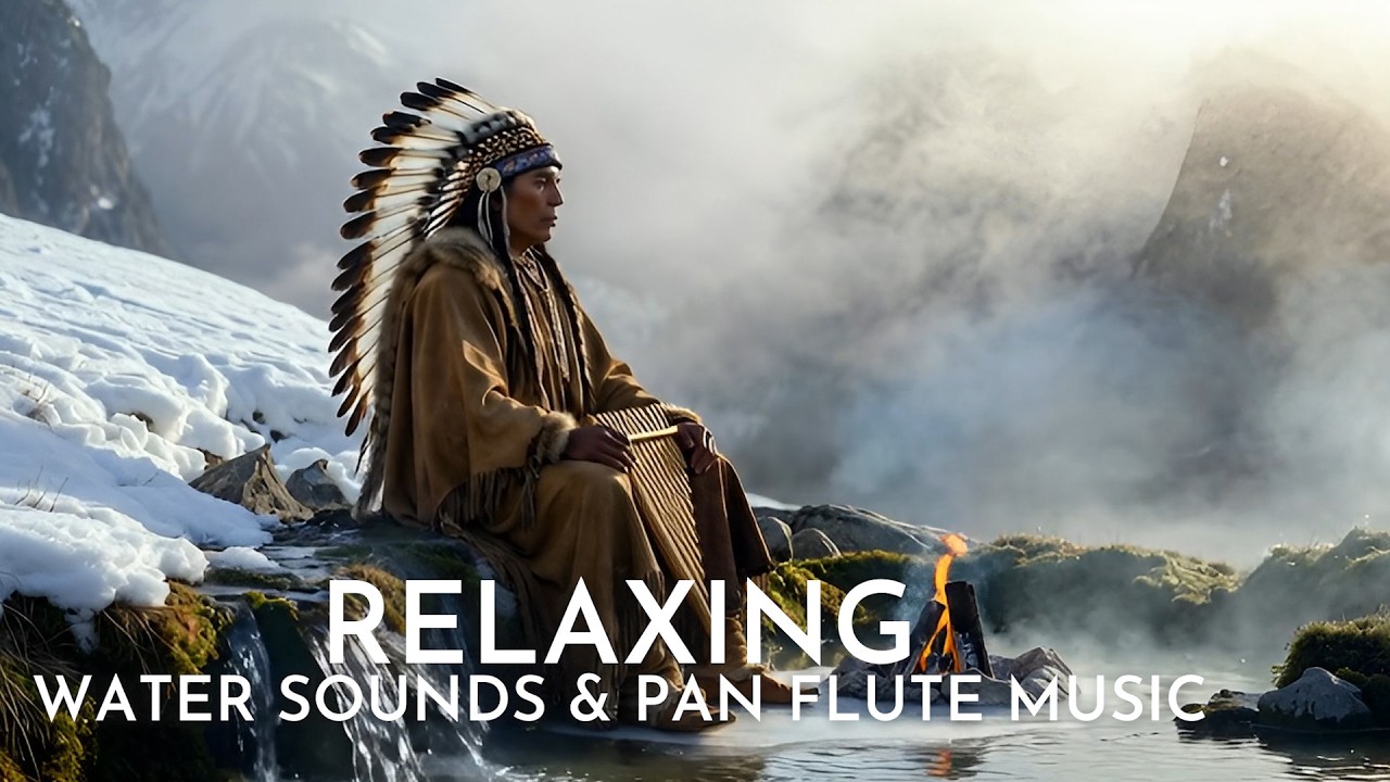 Pan Flute Sleep Music ❄️ Soft Winter Snow Ambience & Flowing Water for Meditation and Stress Relief