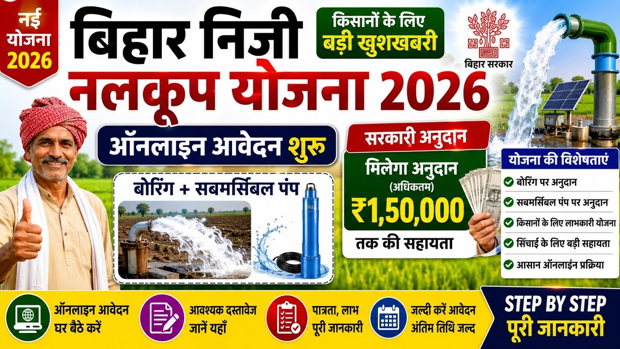 Bihar Niji Nalkoop Yojana 2026 | बिहार निजी नलकूप योजना के लिए ऑनलाइन आवेदन शुरू | Boring & Submersi