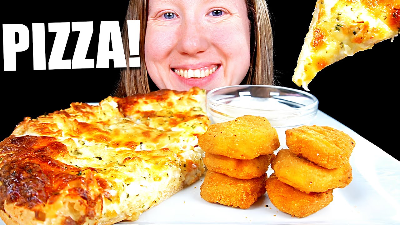 ASMR CHICKEN ALFREDO PIZZA MUKBANG EATING SOUNDS