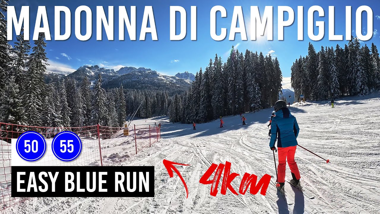 4km Easy Blue Run via Pistes 50, 55 in Madonna di Campiglio, Dolomiti di Brenta