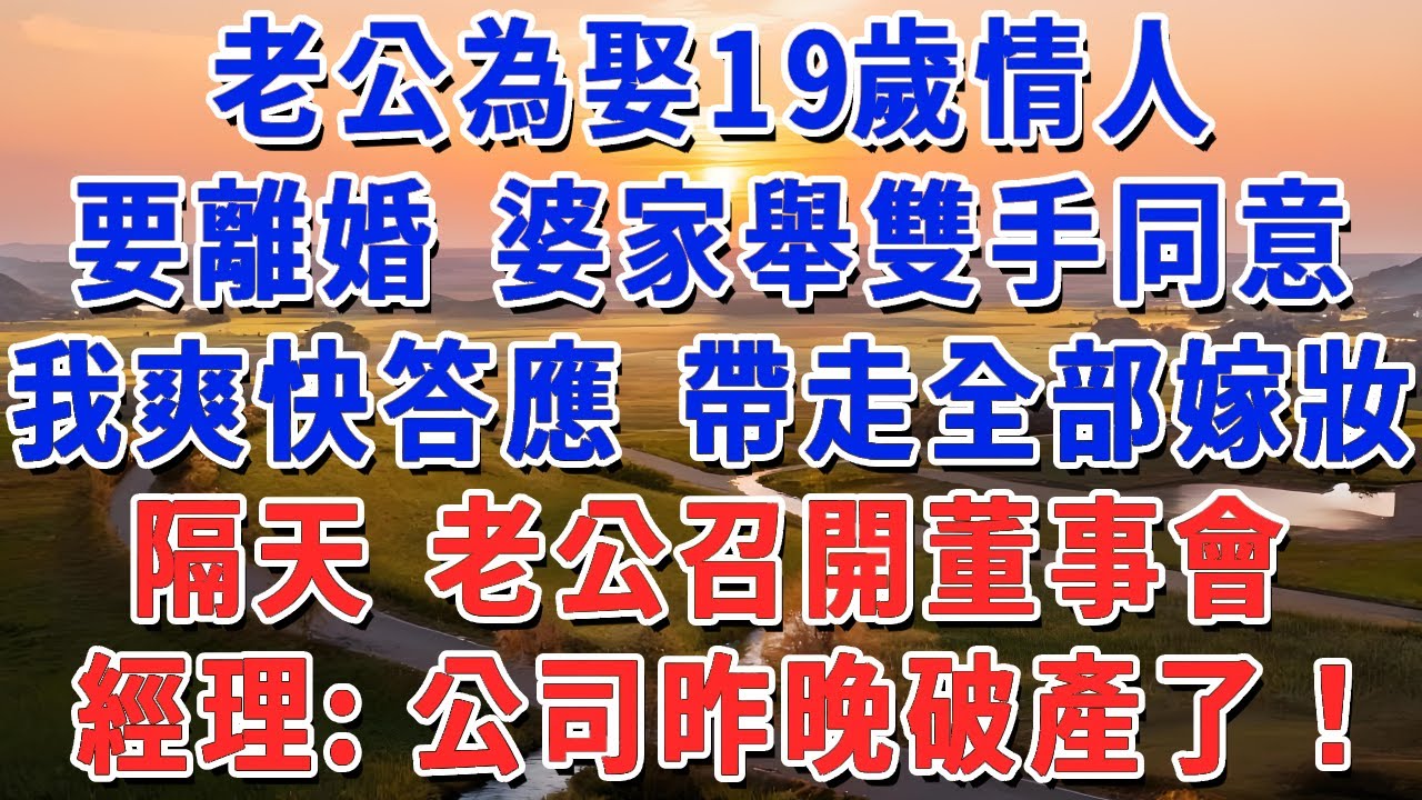 老公為娶情人 要離婚，婆家8口人雙手讚成，我爽快答應 收回所有陪嫁，次日 前夫準備出門上班，管家：集團昨晚破產了！#妮妮故事會 #情感故事 #老年生活