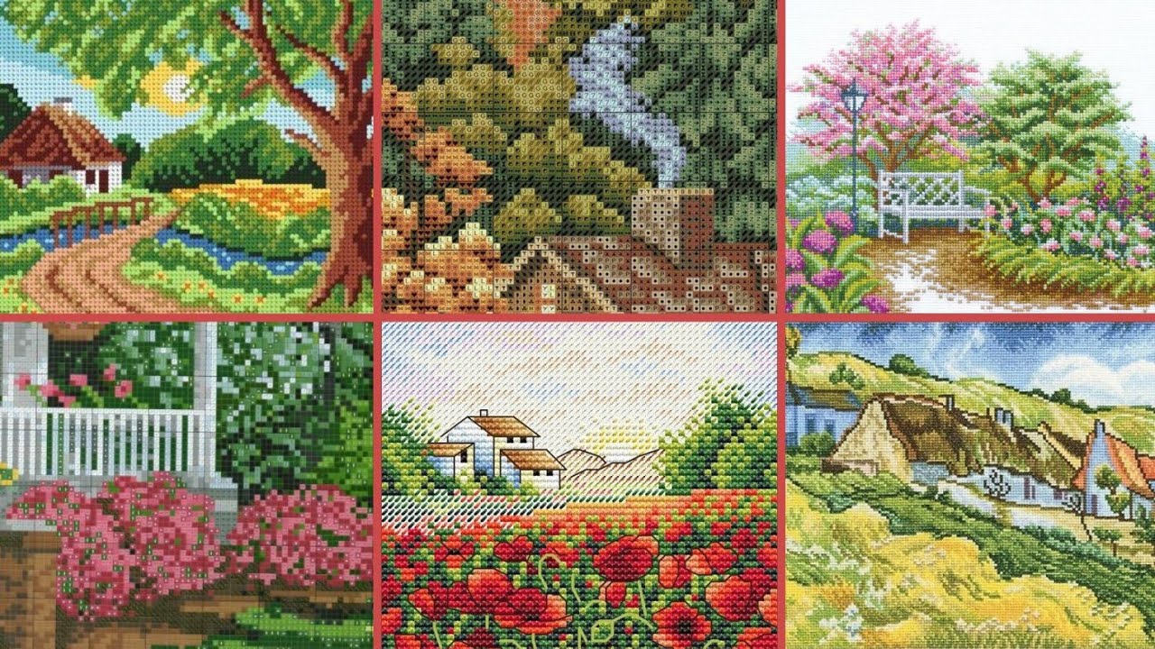 New cross stitch landscape designs/Amazing 3d scenery patterns/colourful theme designs.