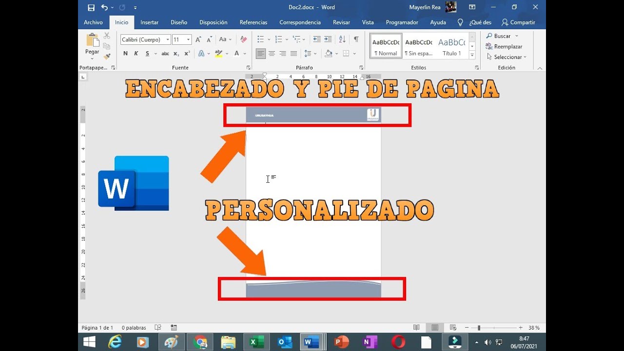 COMO HACER UN ENCABEZADO Y PIE DE PAGINA PERSONALIZADO [WORD] PASO A PASO FACIL 2021