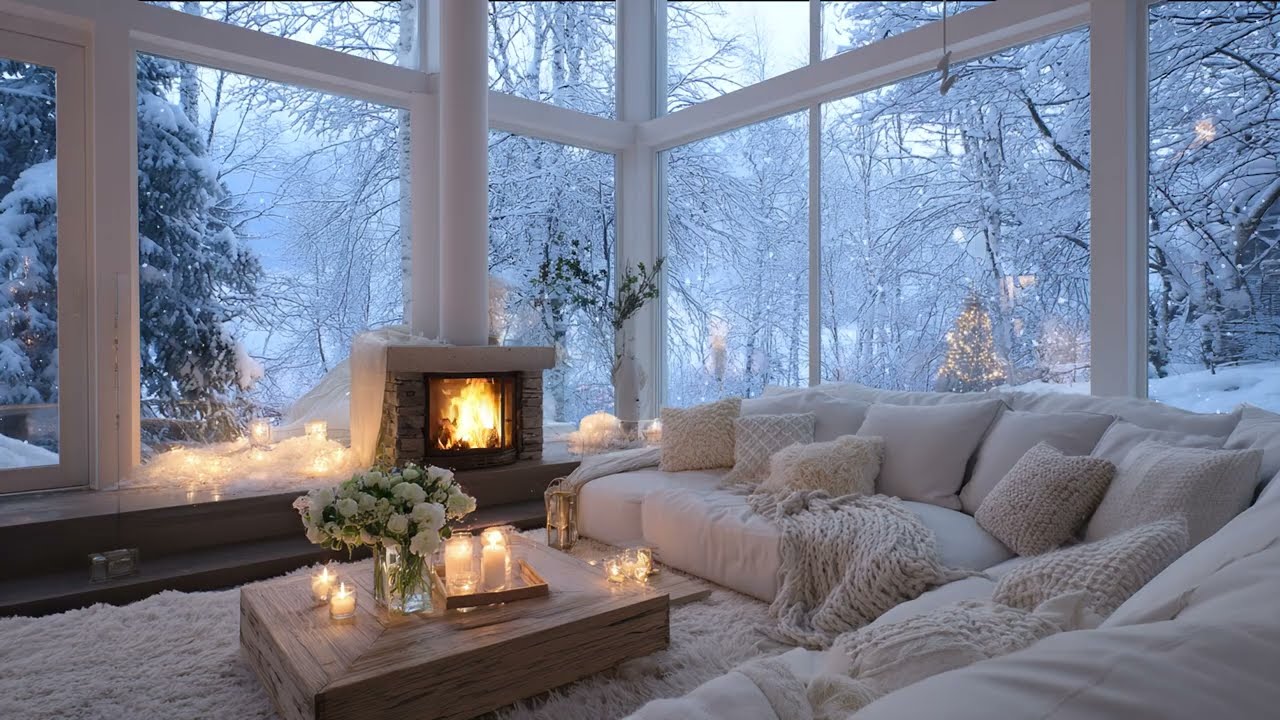 ❄️ Cozy Winter Fireplace Ambience 🔥 | 3 Hours Gentle Piano Music for Relaxation & Sleep