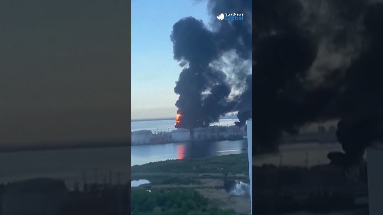 Oil terminal in St Petersburg on fire after Ukrainian drones strike