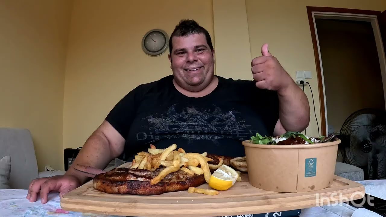 Tasty,🙂 Delicious Greek Dinner 🥩Steak and 🥗Salad.ASMR, MUKBANG ENJOY!! (Talking) 😊