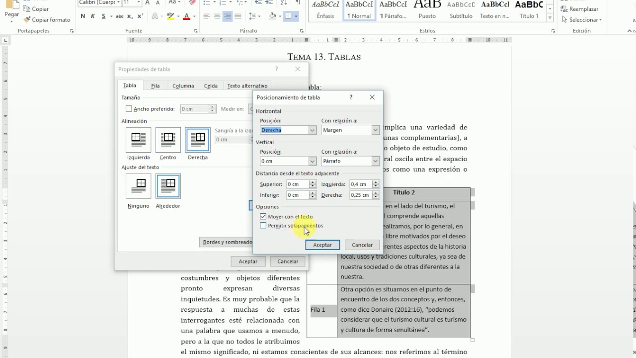 Trabajo con tablas en Word