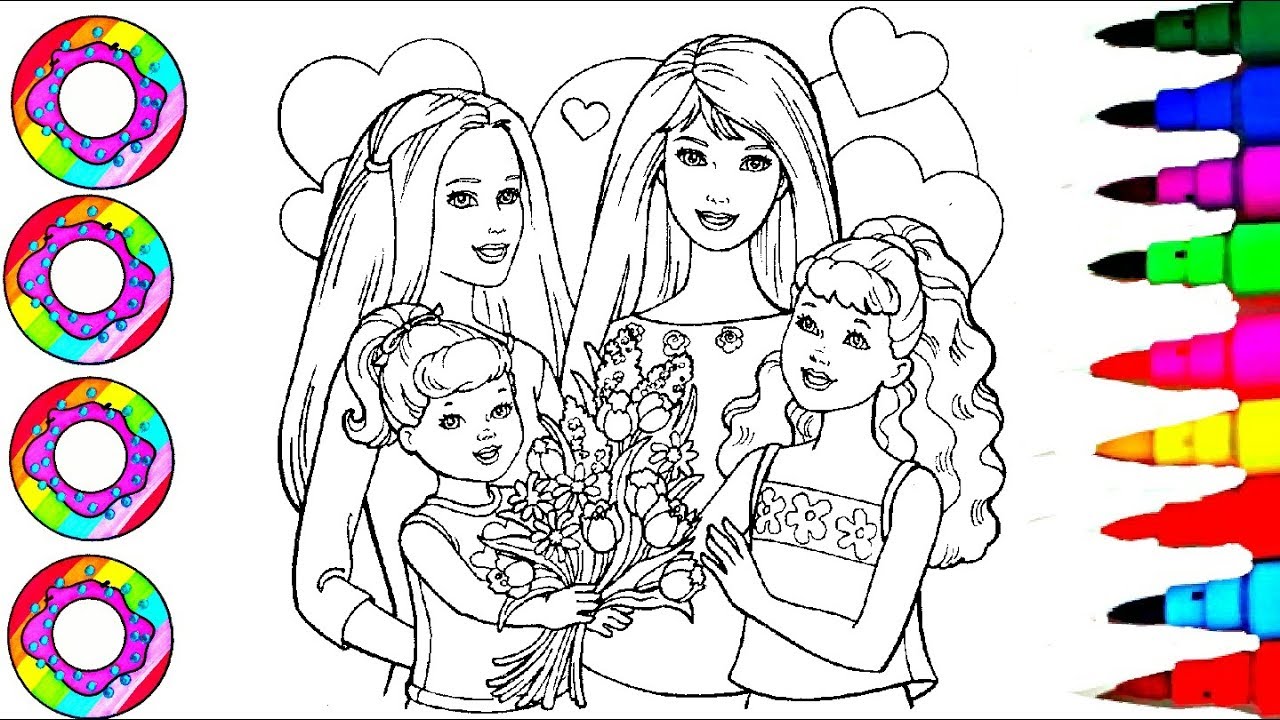 Disney's BARBIE and Chelsea at Hair Saloon in Rainbow Skirt Coloring Pages l How to Color