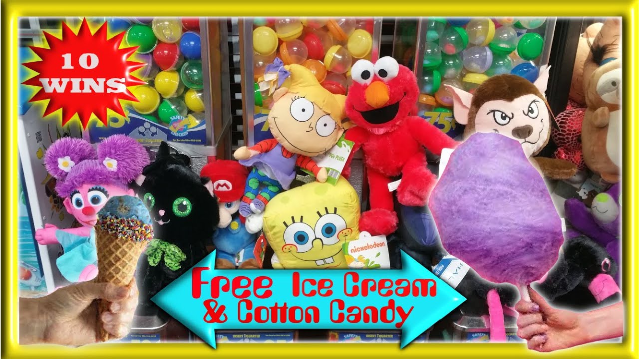 10 Claw Machine Wins Plus Free Ice Cream & Cotton Candy (Smith Sisters Win Game Room Crane)