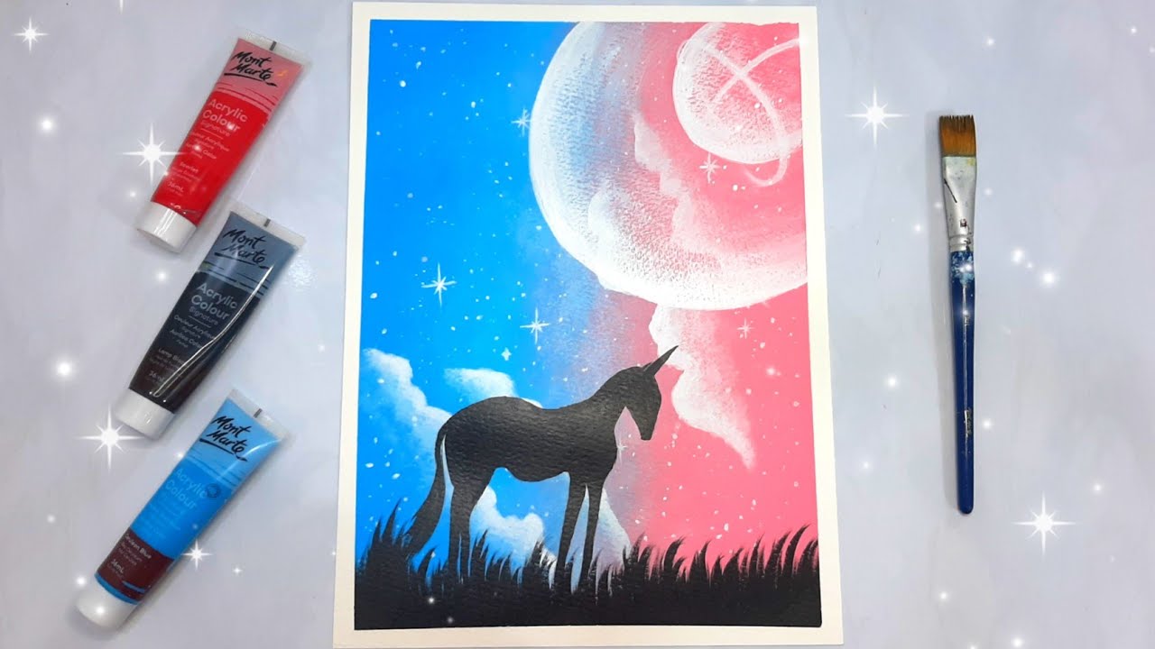 رسم منظر من الخيال بالألوان الاكريليك||Draw a fantasy landscape with acrylic colors