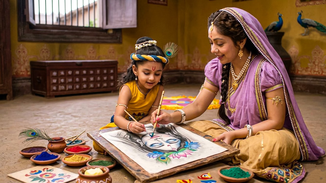माँ के साथ चित्र बनाते नन्हे कृष्ण ! फिर हुआ एक प्यारा चमत्कार | Yashomati Maiyaa Ke Nandlala