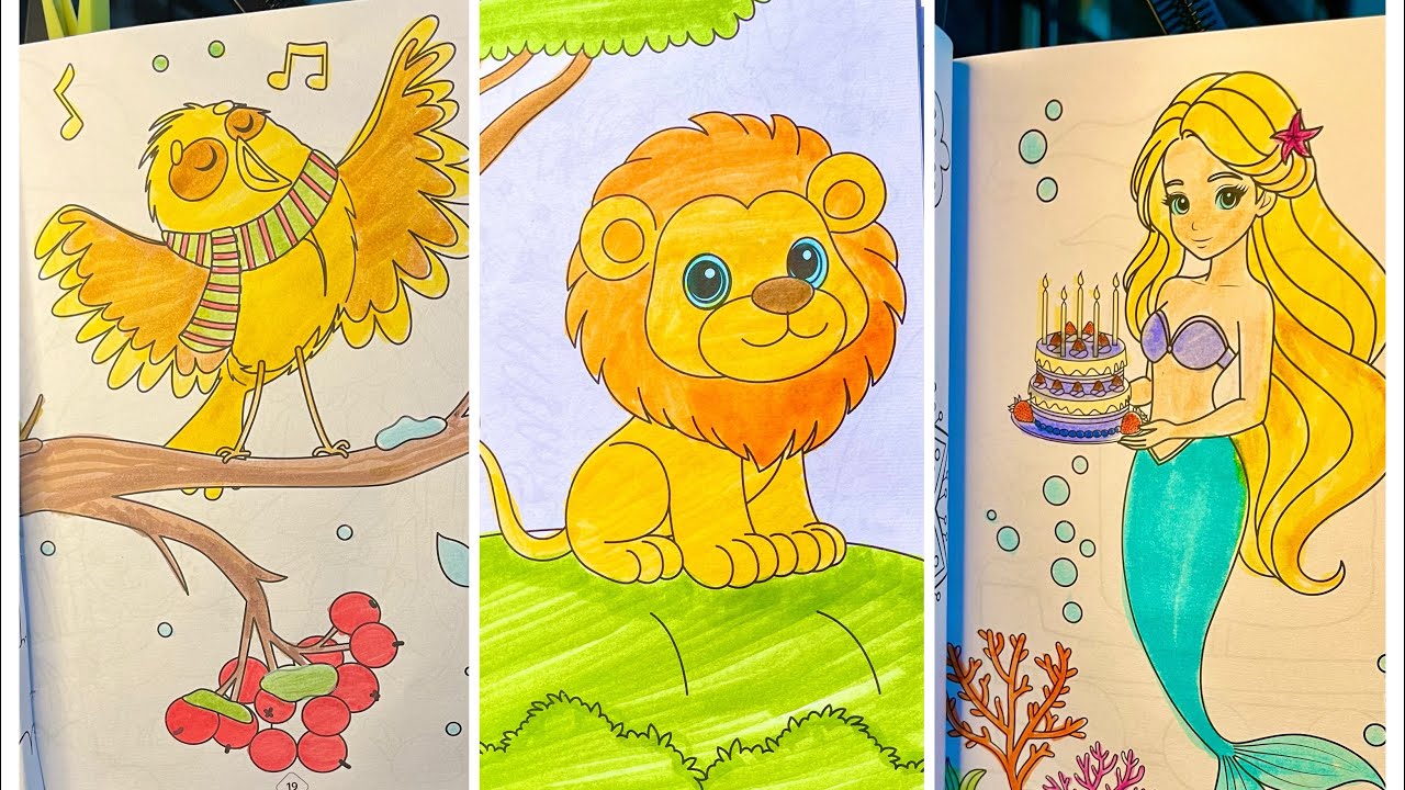 How to paint cartoon bird, Lion and Mermaid #mermaid #viral #satisfyingvideo#youtubeshorts #goviral 
