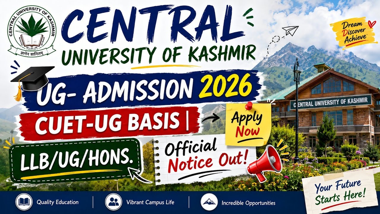 Central University of Kashmir UG Admission 2026 | CUET-UG Based Registration Started | 