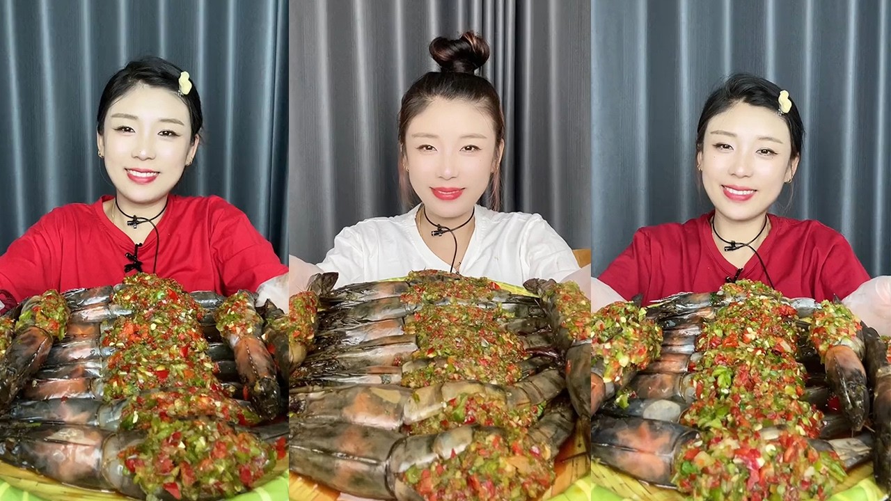 【MUKBANG】Filled Thai shrimp + Filled black tiger shrimp🦐🌶🍋🧄#Seafood#ASMR#yummy