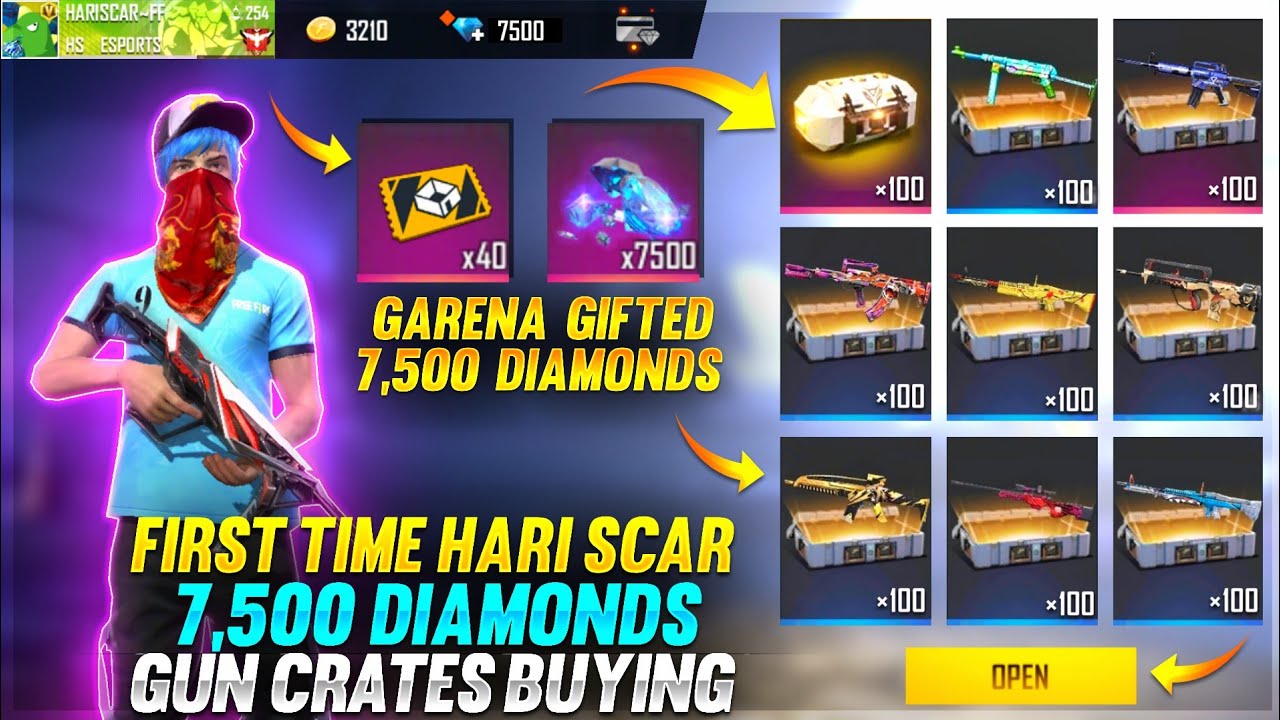 💥 First Time Hariscar 500+ Gun Crates Buying 7,500 Diamond 💥 Garena Gifted 7500 Diamond // FreeFire