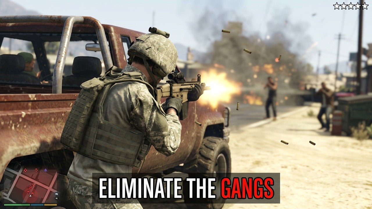 GTA 5 - Military Trevor vs Sandy Shores Gangs + Ten Star Escape