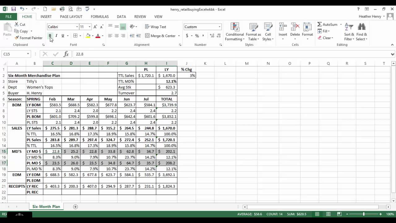 Excel Ex 6.2- Six Month Plan