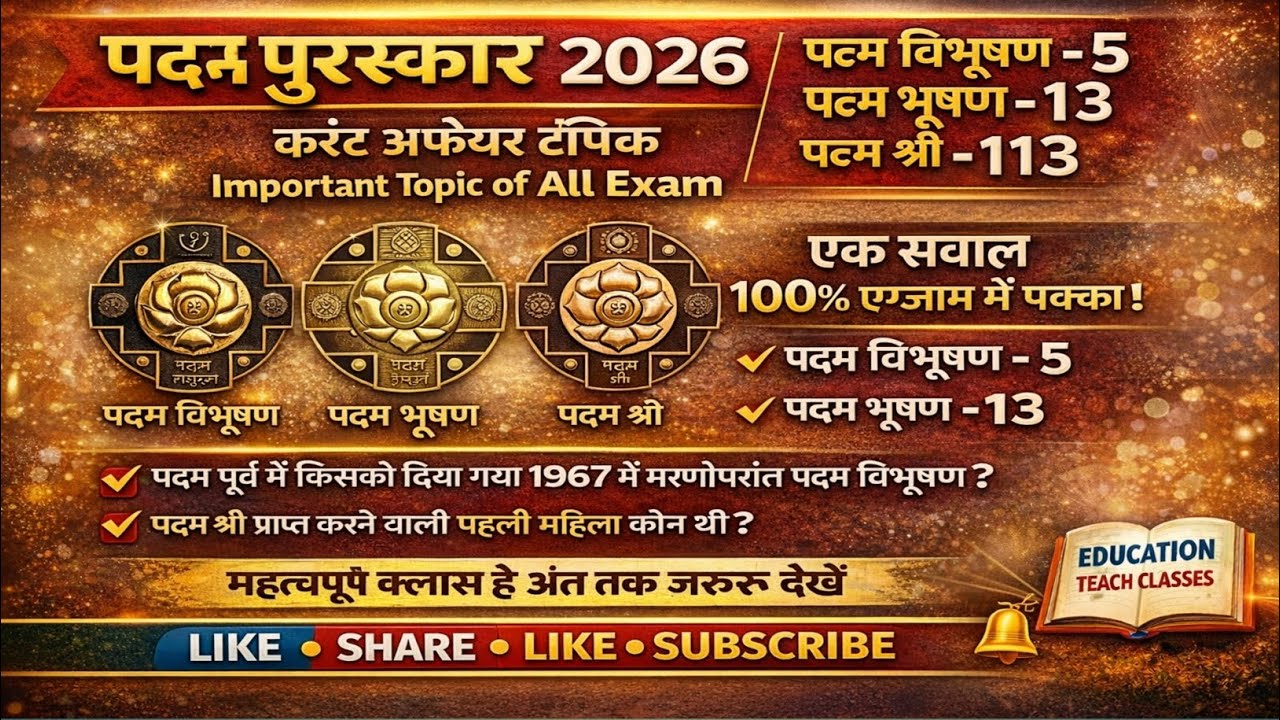 पद्म पुरस्कार 2026 || Important topic of current affairs gk for all exams||