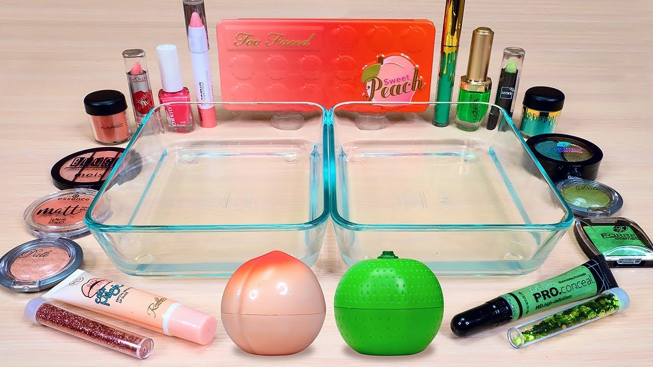 PEACH vs. LIME ! Slime Coloring and Mixing with Makeup ! ASMR Satisfying Slime Video #60