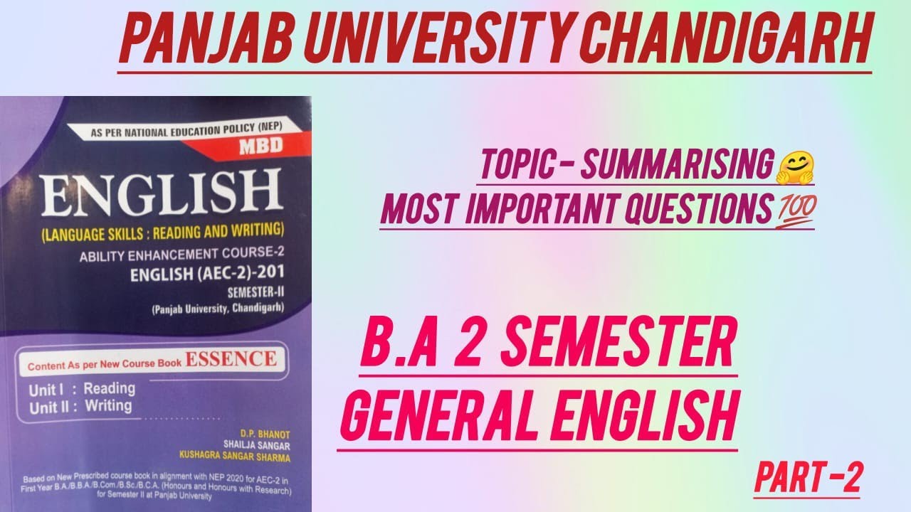 TOPIC - SUMMARISING📚 | B.A 2 SEMESTER GENERAL ENGLISH👍 NEP SYLLABUS 📝 PANJAB UNIVERSITY CHANDIGARH 🤗