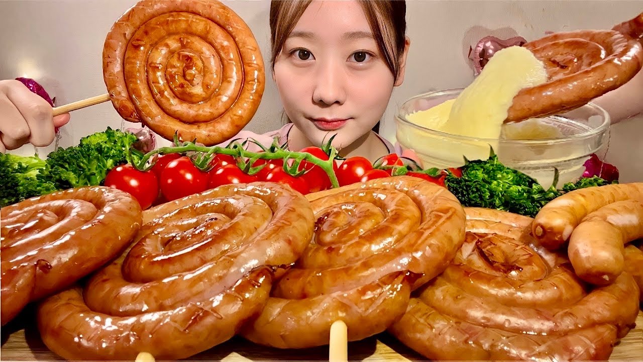 ASMR спиральная колбаса【русские субтитры】【Mukbang/ Eating Sounds】